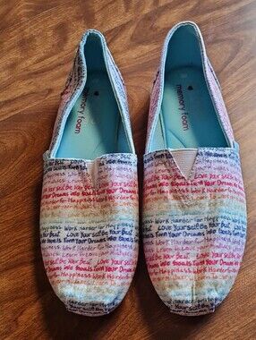 Bob's Skechers Multicolor Script Slip-On Flats with Teal Interior